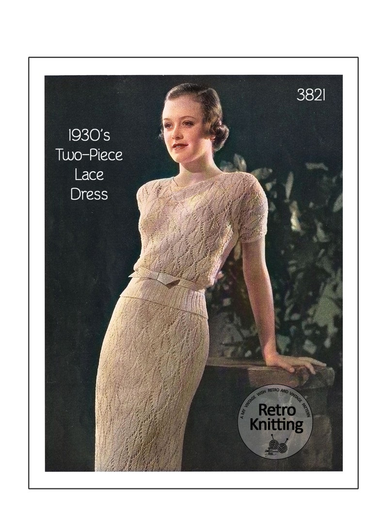 1930's Two Piece Lace Dress PDF Vintage Knitting Pattern image 1