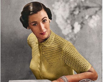 Vintage 1950s Crochet Blouse Pattern | PDF | Bust 36 (91.5cm)