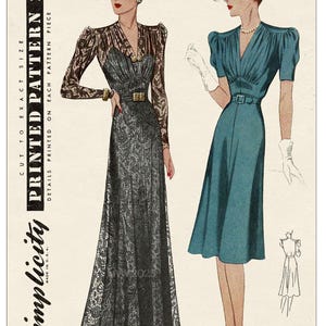 1930s Tea or Dinner Dress Ready Printed Sewing Pattern Bust 36