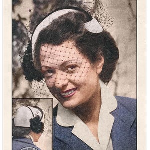1950s Vintage French Hat Sewing Pattern PDF | Chic City Hat with Veil | Retro Millinery Pattern Download