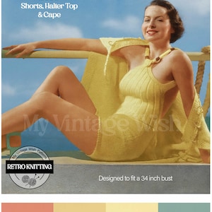 Vintage 1930s Knitted Bathing Suit with Cape Pattern (PDF Download)