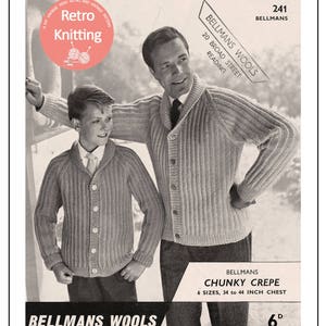 1950/60&#39;s Men&#39;s or Boy&#39;s Chunky Jacket Knitting Pattern   - PDF Instant Download