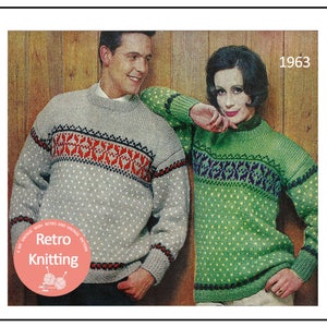 1960s Fair Isle Sweater Knitting Pattern: Unisex Nordic Design (PDF Pattern)