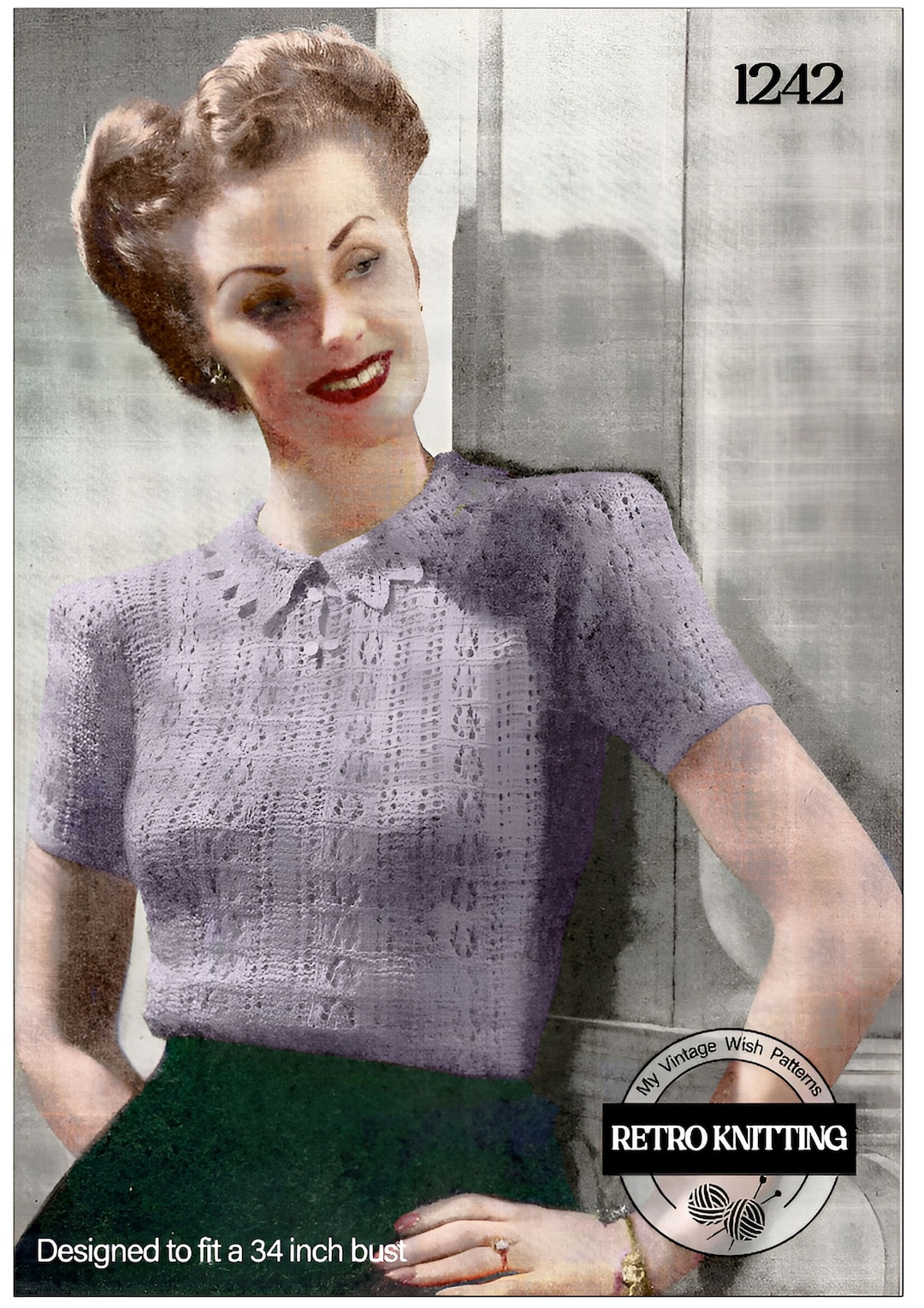 1940s Lace Stitch Jumper PDF Knitting Pattern Bust 34 - Etsy