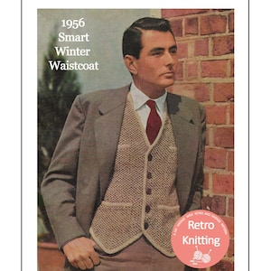 1950&#39;s Gentleman&#39;s Winter Waistcoat PDF Knitting Pattern