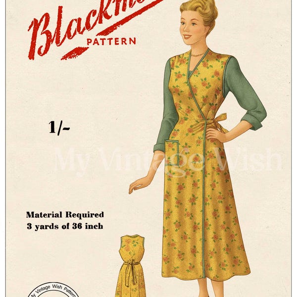 Vintage 1940s/50s Overall Apron PDF Sewing Pattern – Easy to Sew, Instant Download