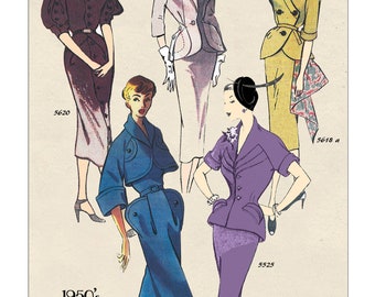 1950s Wiggle Suits Vintage French PDF Sewing Pattern Sheet - Pin Up - Rockabilly