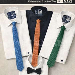 Vintage 1960s Mens Knit Crochet Tie and Bow Tie Pattern PDF