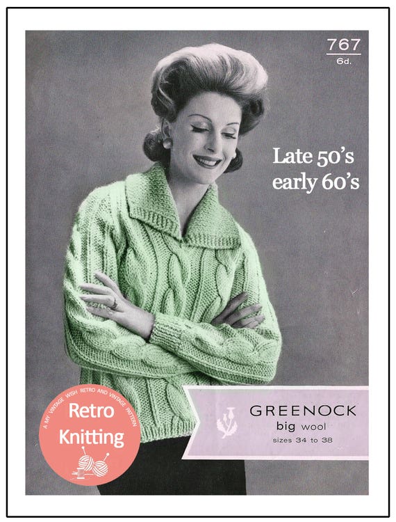 1950 60 S Womens Chunky Cable Sweater Pattern Pdf Knitting Pattern Pdf Instant Download 1950 60 S Womens Chunky Cable Sweater Pattern Pdf Knitting Pattern Pdf Instant Download