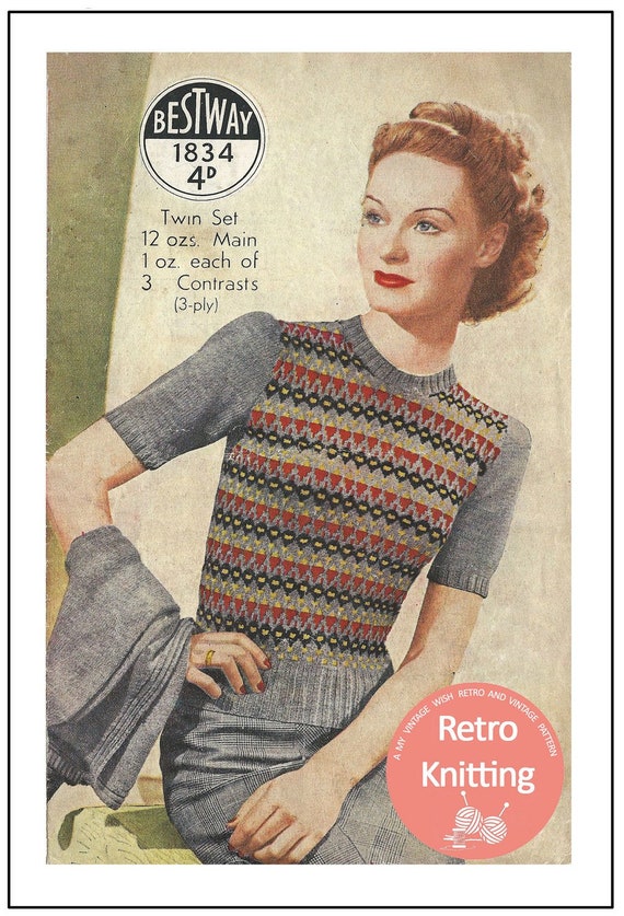 1940s Fair Isle Twin Set PDF Knitting Pattern - Etsy