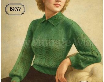 1930s Vintage Knitting Pattern – Women's Diamond Stitch Jumper (PDF Download)