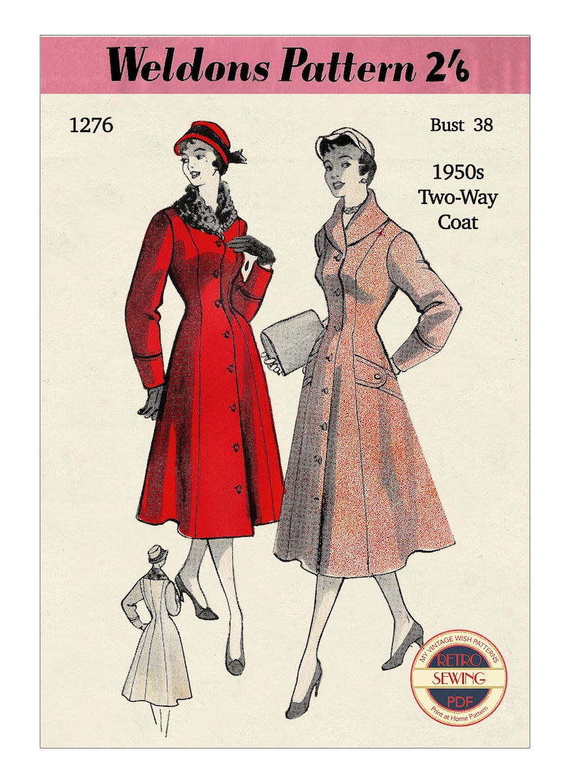 1950s Princess Coat Ready Printed Sewing Pattern Bust 38 image 1