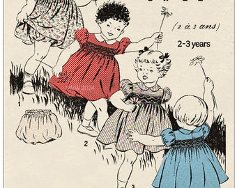 Toddlers 2-3 yrs  Smocked Dress 1950s French Sewing Pattern