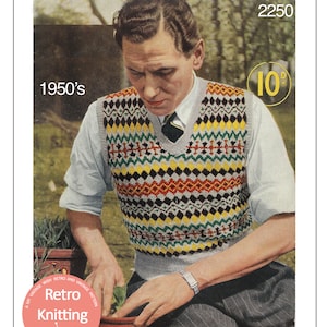 1950&#39;s Men&#39;s Fair Isle Pullover PDF Knitting Pattern