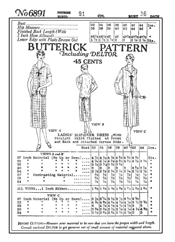 1920s Casual Day Dress PDF Print at Home Sewing Pattern Bust 36