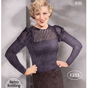 1930s Yoked Jumper with Puff-top Sleeves PDF Knitting Pattern Bust 34