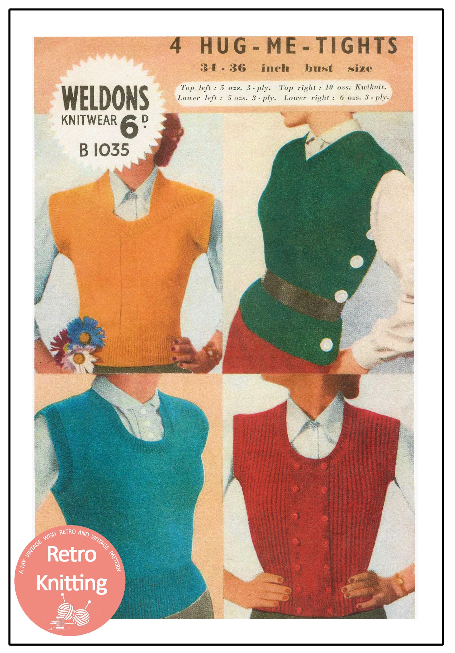 1940's Lady's Hug Me Tight Pullovers PDF Knitting Pattern