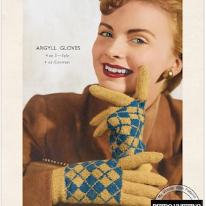 1940s Argyll Handschuhe Strickmuster- Zwei Nadeln (PDF Download)