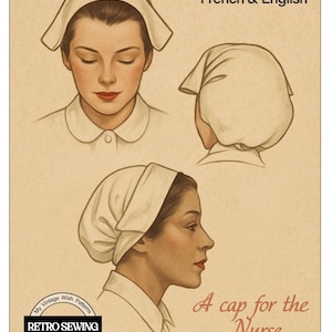Patrón de costura para gorro de enfermera de los años 40: gorro de ama de casa retro (PDF imprimible)
