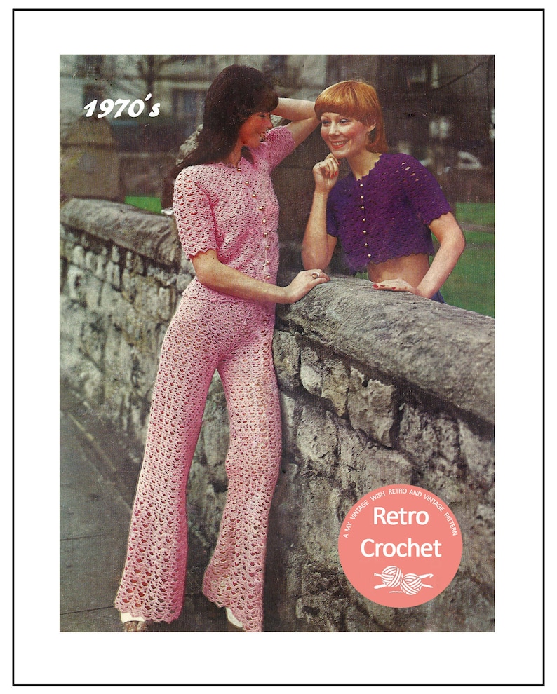1970&#39;s Crochet Trouser Suit Pattern  PDF Instant Download image 0
