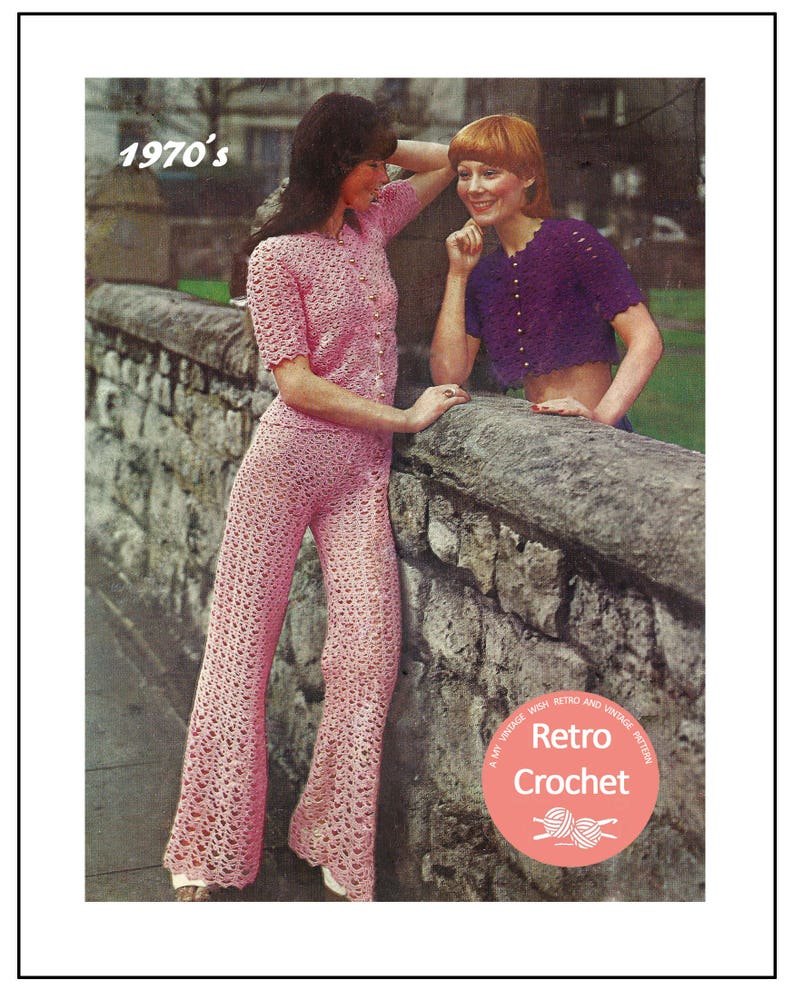 1970&#39;s Crochet Trouser Suit Pattern PDF Instant Download image 0