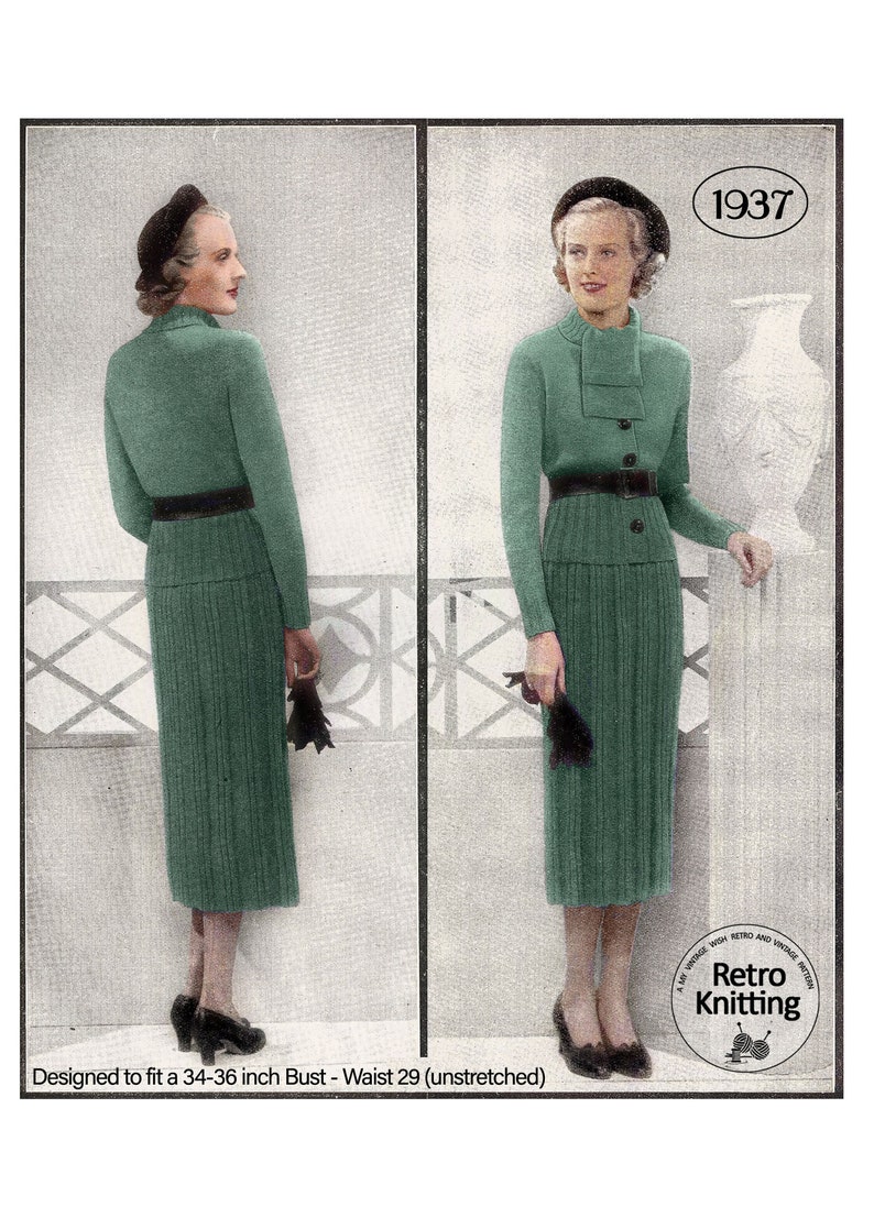 1930s Stylish Winter Suit PDF Knitting Pattern image 1