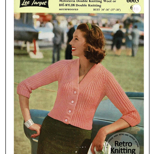 1950's Ladies Ribbed Shortie Cardigan PDF Knitting Pattern in 2 Sizes