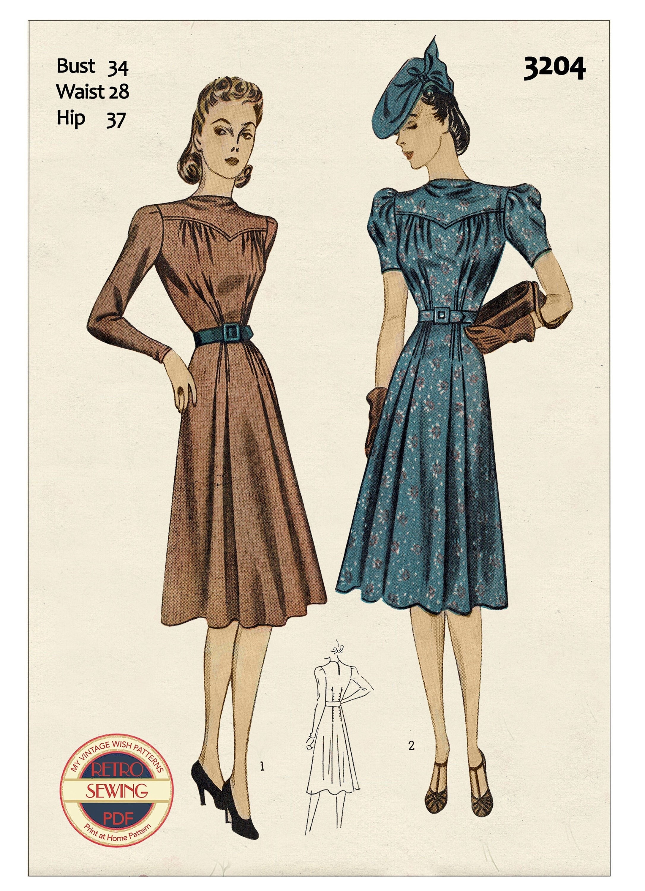 1930s PRETTY Dress Pattern NEW YORK 1016 Two Lovely Styles, puff or Flutter  Sleeves, Bust 38 Vintage Sewing Pattern FACTORY FOLDED