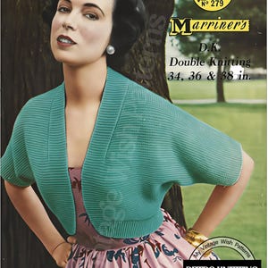 1950s Bolero Knitting Pattern PDF – Easy Garter Stitch Shrug in DK – Vintage Knit Pattern Bust 34-38 – Instant Download