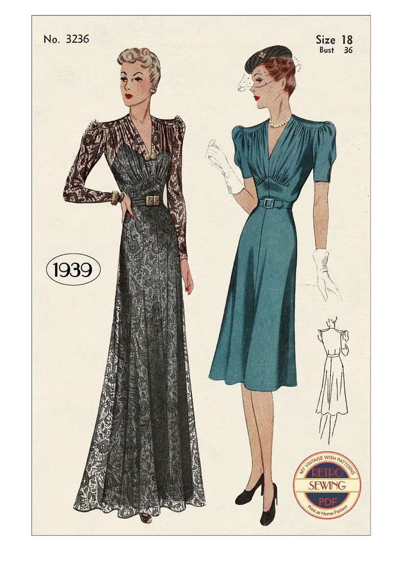 1930s Tea or Dinner Dress PDF Sewing Pattern Bust 36 - Etsy
