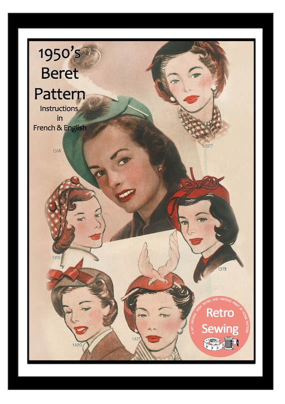1950's Vintage French Sewing Pattern Beret Hat Ready Printed
