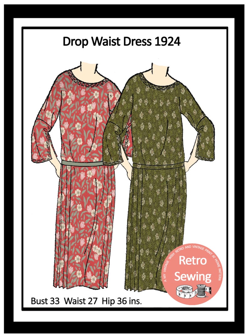 1920s Kimono Sleeve Dress Sewing Pattern Full Size Paper Sewing Pattern