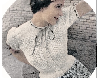 Mönster för stickad spetsblus från 1950-talet, puffärmar (PDF-mönster)