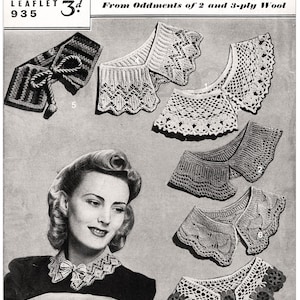 1940&#39;s Vintage Pattern for Six Pretty Collars in Knitting and Crochet PDF Digital Download