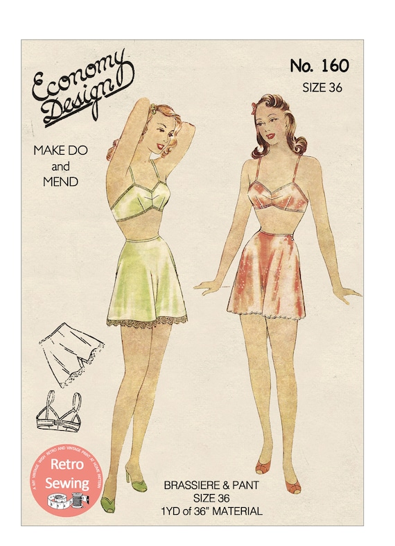 1940's Wartime Bra and Panties PDF Print at Home Sewing Pattern Bust 36 -   Canada