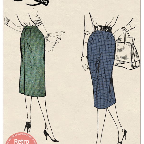 1950's Pencil Skirt PDF Print at Home Sewing Pattern Waist 30