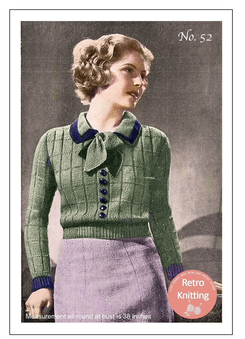 1930s Lady's Pussy Bow Jumper PDF Knitting Pattern - Etsy