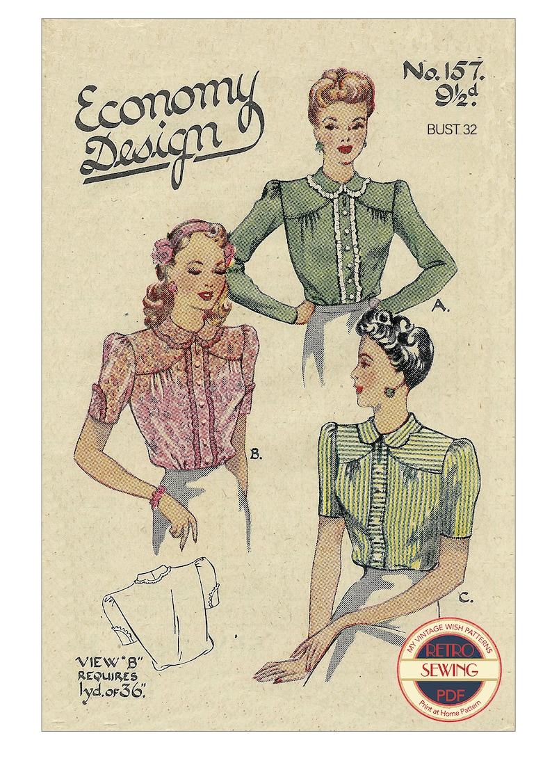 1940s Pretty Yoked Blouse PDF Sewing Pattern Bust 32 - Etsy