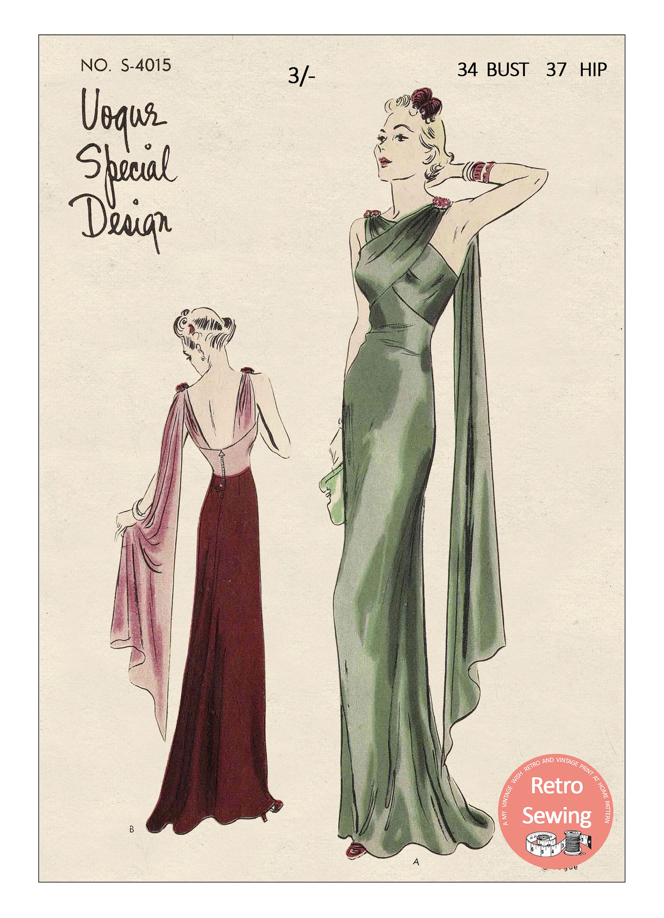 1930's Stylish Evening Gown PDF Print ...