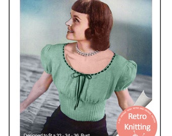 1940s Pin Up Sweater PDF Knitting Pattern  Multi-size 32-34-36