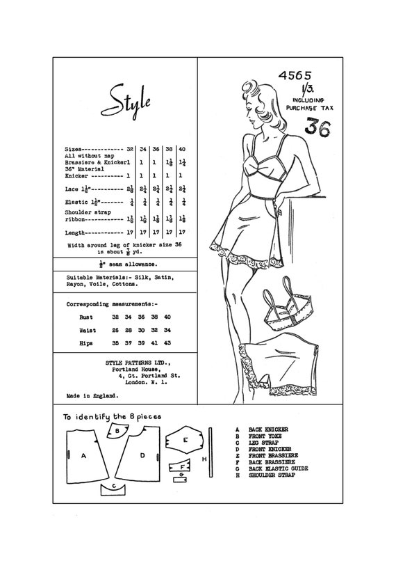 1940's Wartime Bra PDF Sewing Pattern Bust 34