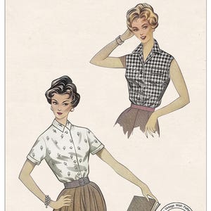 1950s Blouse PDF Sewing Pattern – Short Sleeve or Sleeveless – Instant Download