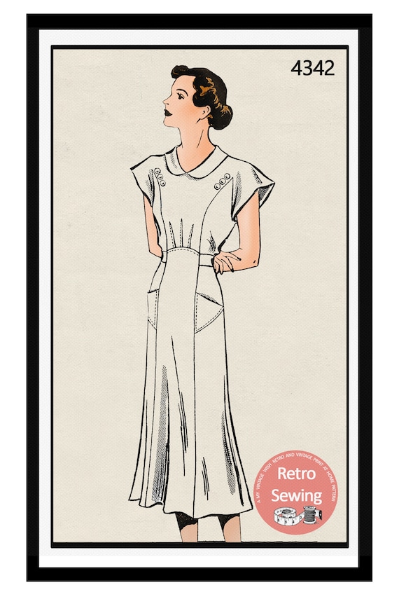 1930s Tea Dress With Pockets Ready Printed Sewing Pattern Bust 32