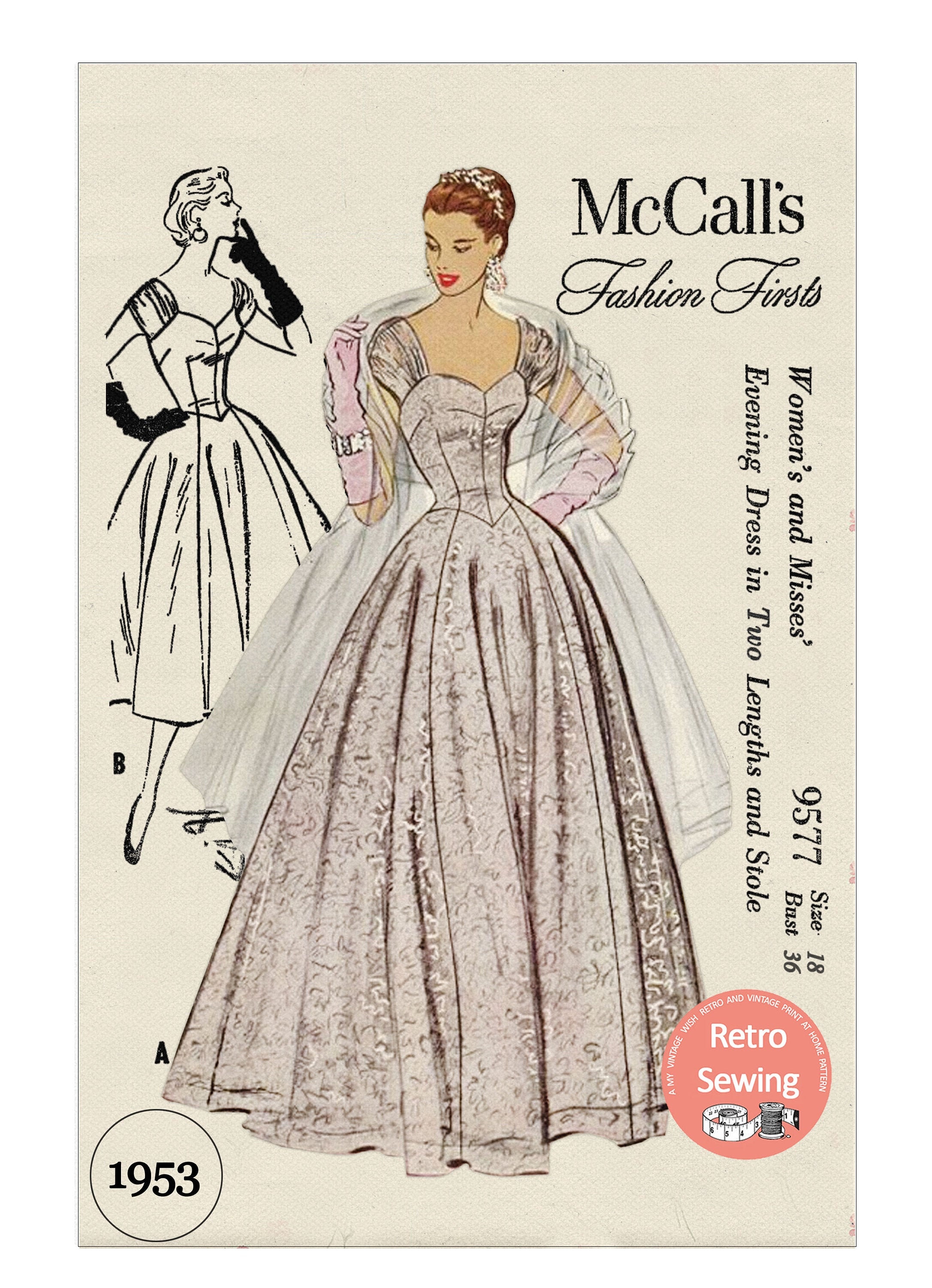 1950s Halter Evening Dress PDF Print at Home Sewing Pattern Bust 36 - Etsy