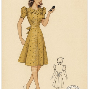 1940&#39;s Wartime Yoke Front Tea Dress Pattern Bust 36