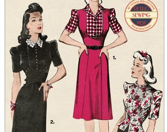 1940s Make Do and Mend Renovation Dresses and a Coatee PDF Pattern Bust 36