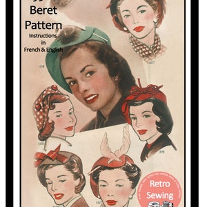 1950s Vintage French Sewing Pattern for Berets PDF download