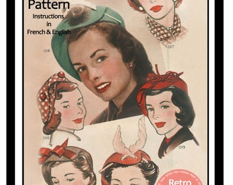 1950s Vintage French Sewing Pattern for Berets PDF download