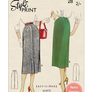1950&#39;s Sheath Skirt in Two Styles Ready Printed Sewing Pattern Waist 28ins