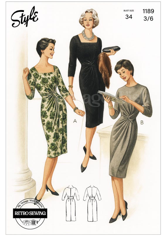 1950s Draped Cocktail/day Dress Sewing Pattern, Ready Printed Pattern -  Etsy Ireland
